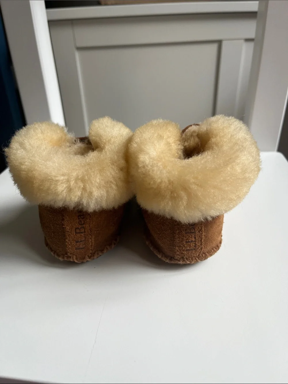 LL Bean Brown Suede Baby Moccasins with Shearling Lining